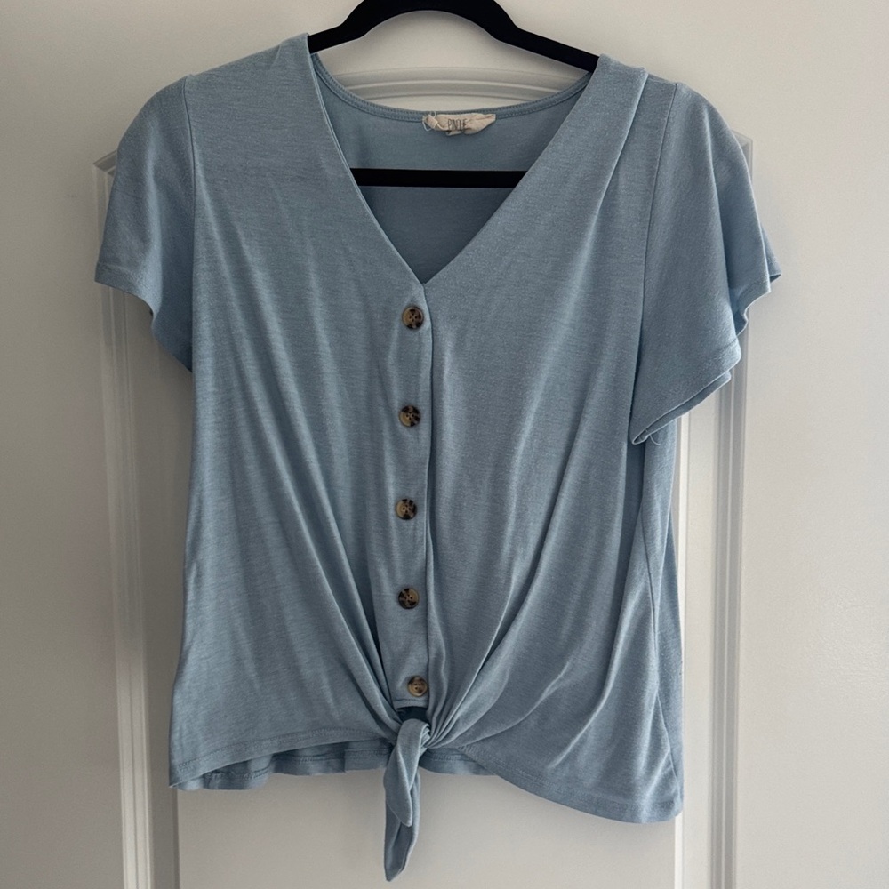 Sky Blue Button-Down Women's Top